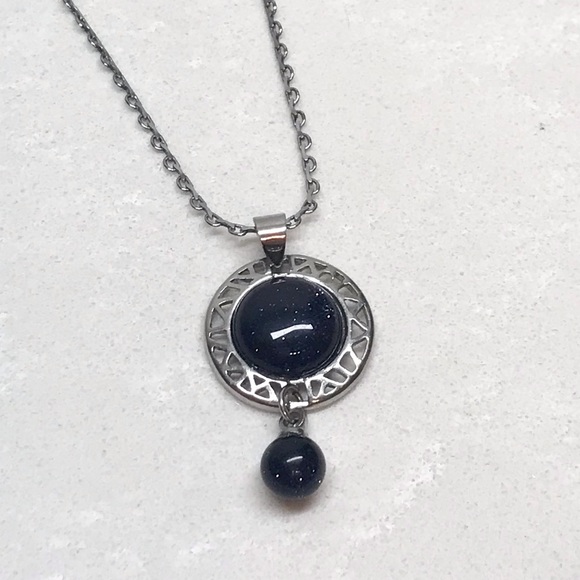 Necklace - black stone 9" inches - Picture 1 of 3